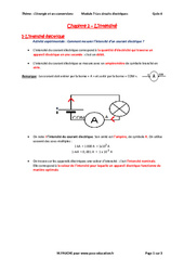 L'intensité - Cours : 10ème Harmos - PDF à imprimer