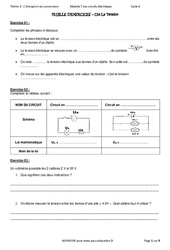 La tension - Exercices avec les corrections : 10ème Harmos - PDF à imprimer