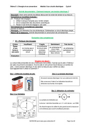 Comment mesurer une tension électrique ? - Activité documentaire avec les corrections : 10ème Harmos - PDF à imprimer