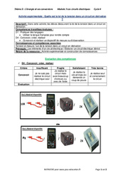 Quelle est la loi de la tension dans un circuit en dérivation ? - Activité expérimentale avec les corrections : 10ème Harmos - PDF à imprimer