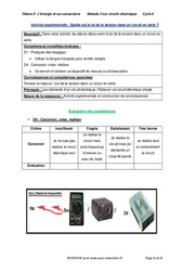 Quelle est la loi de la tension dans un circuit en série ? - Activité expérimentale avec les corrections : 10ème Harmos - PDF à imprimer