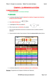 La résistance et la loi d’Ohm - Cours : 10ème Harmos - PDF à imprimer