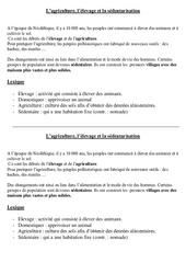 L’élevage et la sédentarisation - Les débuts de l'agriculture - Cours, Leçon - Préhistoire : 5ème Harmos - PDF gratuit à imprimer