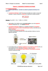 Puissance et énergie électrique - Cours : 11ème Harmos - PDF à imprimer