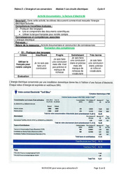 La facture d’électricité - Activité documentaire avec les corrections : 11ème Harmos - PDF à imprimer