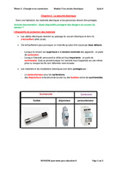 La sécurité électrique - Cours : 11ème Harmos - PDF à imprimer