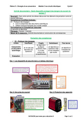 Quels dispositifs protègent des dangers du courant du secteur ? - Activité documentaire avec les corrections : 11ème Harmos - PDF à imprimer