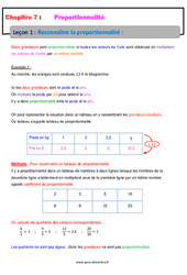 Reconnaître la proportionnalité - Cours : 9eme Harmos - PDF à imprimer