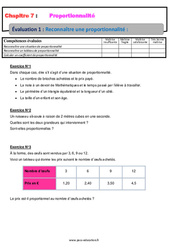 Reconnaître la proportionnalité - Examen Evaluation, bilan, contrôle avec la correction : 9eme Harmos - PDF à imprimer