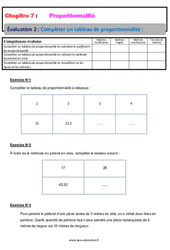 Compléter un tableau de proportionnalité - Examen Evaluation, bilan, contrôle avec la correction : 9eme Harmos - PDF à imprimer