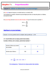 Utiliser et déterminer un pourcentage - Proportionnalité - Cours : 9eme Harmos - PDF à imprimer