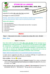 Le présent des verbes aller, venir, dire, faire - Étude de la langue - Séquence - Fiche de préparation : 4ème Harmos - PDF à imprimer