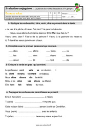 Le présent des verbes aller, venir, dire, faire - Étude de la langue - Examen Evaluation avec les corrigés : 4ème Harmos - PDF à imprimer