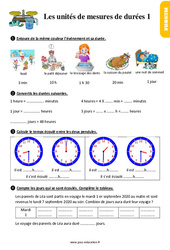 Les unités de mesures de durées - Exercices, révisions : 4ème Harmos - PDF à imprimer