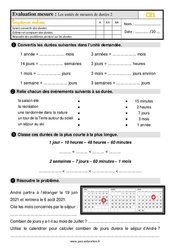 Les unités de mesures de durées - Évaluation, bilan : 4ème Harmos - PDF à imprimer