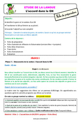Séquence - Fiche de préparation L’accord dans le GN - Étude de la langue - Séquence - Fiche de préparation : 5ème Harmos - PDF à imprimer