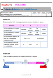 Calculer une probabilité simple - Examen Evaluation, bilan, contrôle avec la correction : 9eme Harmos - PDF à imprimer