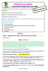 Séquence - Fiche de préparation L'accord du verbe avec son sujet - Étude de la langue - Séquence - Fiche de préparation : 5ème Harmos - PDF à imprimer