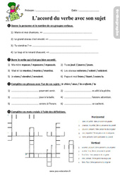 L'accord du verbe avec son sujet - Étude de la langue - Exercices avec les corrigés : 5ème Harmos - PDF à imprimer