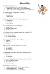 Quiz préhistoire - Exercices : 5ème Harmos - PDF à imprimer