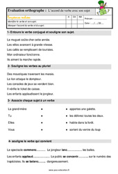 L'accord du verbe avec son sujet - Étude de la langue - Examen Evaluation avec les corrigés : 4ème Harmos - PDF à imprimer