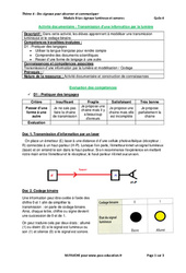 Transmission d’une information par la lumière - Activité documentaire avec les corrections : 11ème Harmos - PDF à imprimer