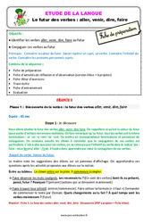 Le futur des verbes - Fiches aller, venir, dire, faire - Étude de la langue - Fiche de préparation : 4ème Harmos - PDF à imprimer