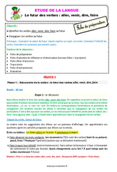 Le futur des verbes - Fiches aller, venir, dire, faire - Étude de la langue - Séquence - Fiche de préparation : 4ème Harmos - PDF à imprimer