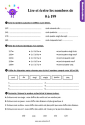 Lire et écrire les nombres de 0 à 199 - Exercices, révisions : 4ème Harmos - PDF à imprimer