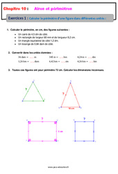 Calculer le périmètre d’une figure, dans différentes unités - Exercices avec les corrections : 9eme Harmos - PDF à imprimer