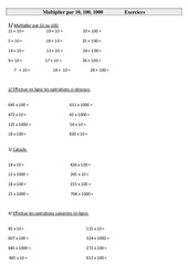 Multiplier par 10, 100, 1000 - Exercices : 5ème Harmos - PDF à imprimer