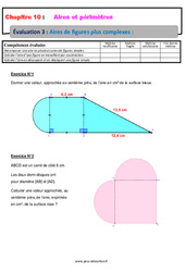 Aires de figures plus complexes - Examen Evaluation, bilan, contrôle avec la correction : 9eme Harmos - PDF à imprimer