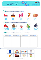 Le son [g] - Etude du code / les sons : 3eme, 4ème Harmos - PDF à imprimer