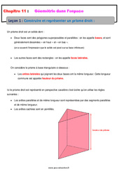 Construire et représenter un prisme droit - Géométrie dans l’espace - Cours : 9eme Harmos - PDF à imprimer