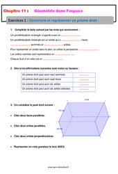 Construire et représenter un prisme droit - Géométrie dans l’espace - Exercices avec les corrections : 9eme Harmos - PDF à imprimer