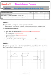 Construire et représenter un prisme droit - Géométrie dans l’espace - Examen Evaluation, bilan, contrôle avec la correction : 9eme Harmos - PDF à imprimer