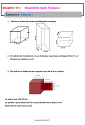 Volumes - Géométrie dans l’espace - Exercices avec les corrections : 9eme Harmos - PDF à imprimer