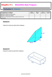 Volumes - Géométrie dans l’espace - Examen Evaluation, bilan, contrôle avec la correction : 9eme Harmos - PDF à imprimer