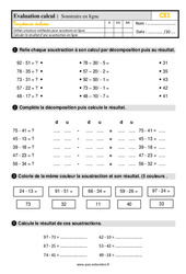 Soustraire en ligne - Évaluation, bilan : 4ème Harmos - PDF à imprimer