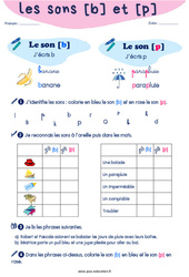 Confusion entre les sons [b] et [p] - Exercices de phonologie avec les corrections : 3eme, 4ème Harmos - PDF à imprimer