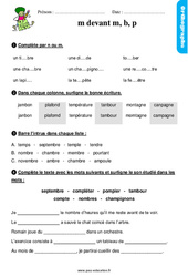 La lettre m devant m, b, p - Étude de la langue - Exercices avec les corrigés : 4ème Harmos - PDF à imprimer