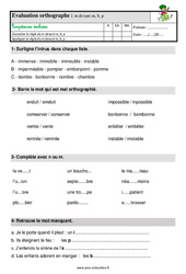 La lettre m devant m, b, p - Étude de la langue - Examen Evaluation avec les corrigés : 4ème Harmos - PDF à imprimer