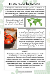 Histoire de la tomate - Lecture documentaire : 5ème Harmos - PDF à imprimer