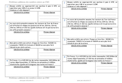 Addition des nombres entiers - Problèmes : 6ème Harmos - PDF à imprimer