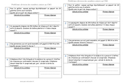 Division des nombres entiers - Problèmes : 6ème Harmos - PDF à imprimer