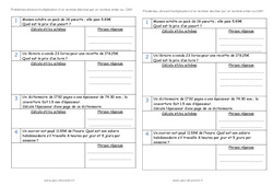 Division et multiplication des nombres décimaux - Problèmes : 6ème Harmos - PDF à imprimer