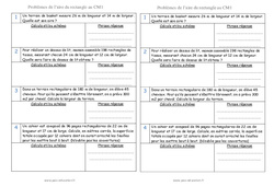 Aire du rectangle - Problèmes de mesures : 6ème Harmos - PDF à imprimer