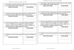 Mesure de masse - Problèmes g, kg : 6ème Harmos - PDF à imprimer