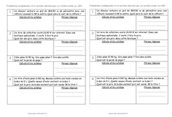 Multiplication des nombres décimaux - Problèmes : 6ème Harmos - PDF à imprimer