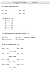 Comparer un nombre - Exercices  : 5ème Harmos - PDF à imprimer